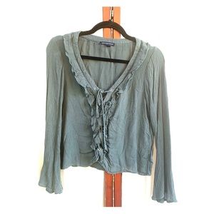 Lace up slight crop forest green top